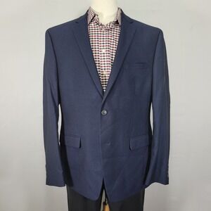 Perry Ellis Portfolio Men's Sport Coat Blazer Two Button Navy Poly Blend Slim 46